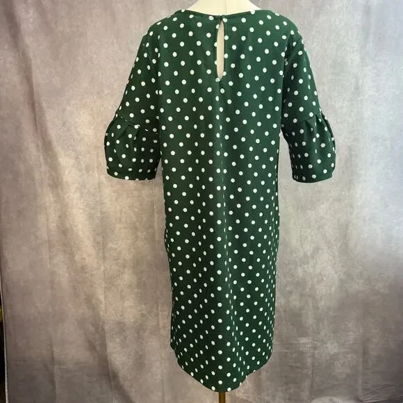 Agnes & Dora White & Green Polka Dot Bell Sleeve Shift Dress Retro Colorful - Picture 7 of 11